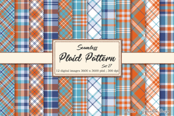 Download Blue Orange Plaid Digital Paper - Blue Collection