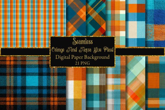 Download Orange and Aqua Blue Plaid Patterns - Blue Collection