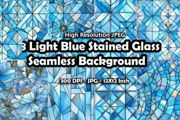 Download 8 Light Blue Stained Glass Seamless - Blue Collection