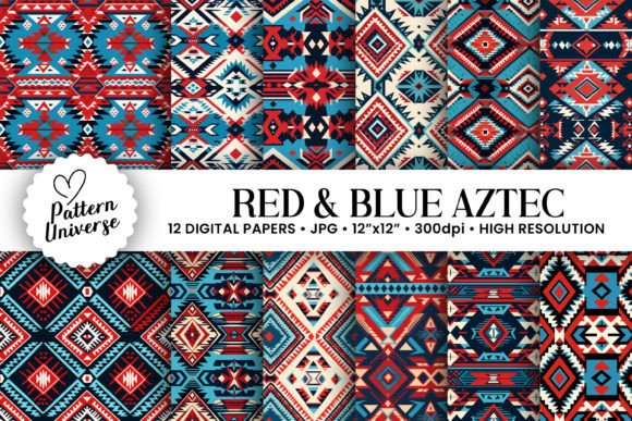 Download Red &amp; Blue Aztec Digital Papers - Blue Collection
