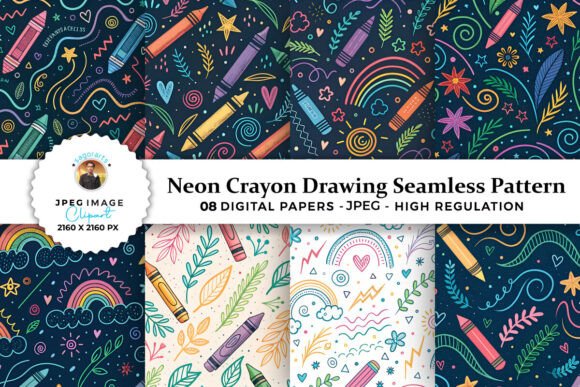 Download Neon Crayon Drawing Seamless Patterns - Premium Resources