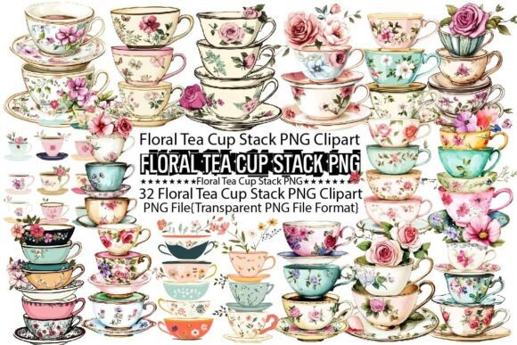 Download Floral Tea Cup Stack Sublimation Bundle - Sublimation Collection