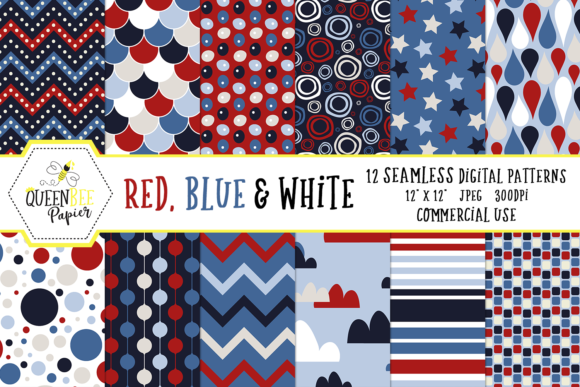 Download Seamless Red, White and Blue Digital Paper - Blue Collection