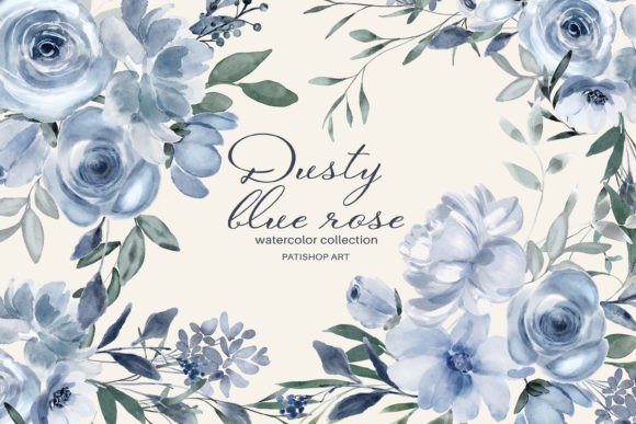 Download Watercolor Dusty Blue Floral Clipart Set - Blue Collection