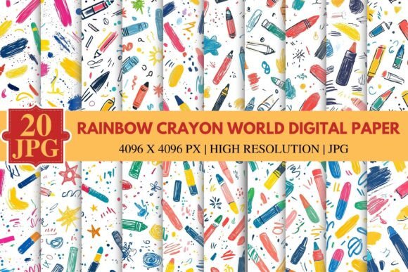 Download Rainbow Crayon World Digital Paper - Premium Resources