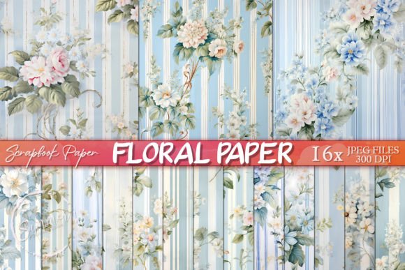 Download Light Blue and White Floral Stripe Paper - Blue Collection