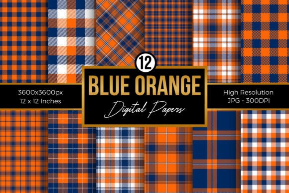 Download Blue Orange Plaid Digital Papers Pack - Blue Collection