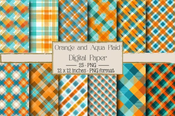 Download Orange and Aqua Blue Plaid Patterns - Blue Collection