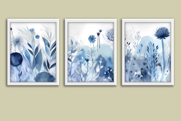 Download Floral Blue Boho Wall Art Printable Set - Blue Collection