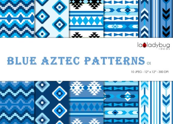 Download Blue Aztec Digital Paper. - Blue Collection