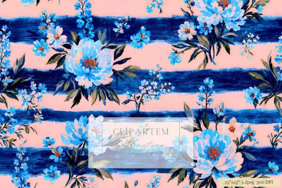 Download Blue Peony Blush Pink Stripe Pattern - Blue Collection