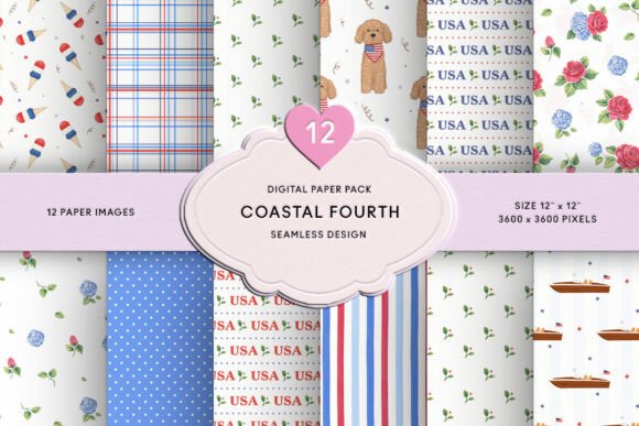 Download Floral July 4th Blue &amp; Red Digital Paper - Blue Collection