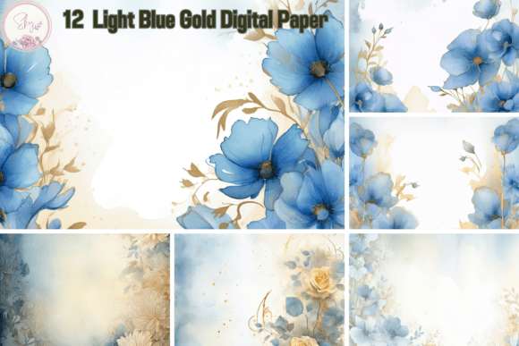 Download Light Blue Gold Digital Paper Set - Blue Collection